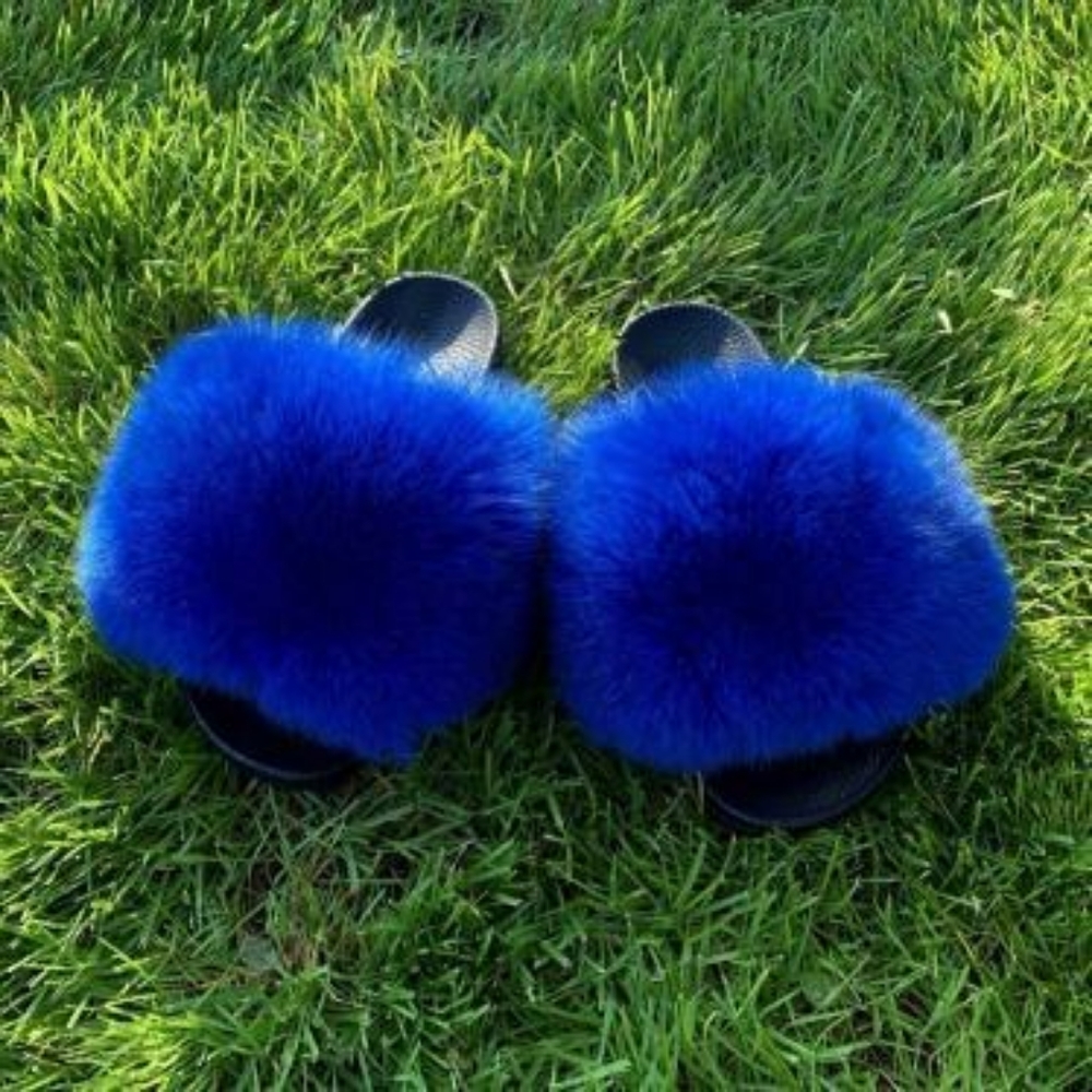 Real fox fur slides